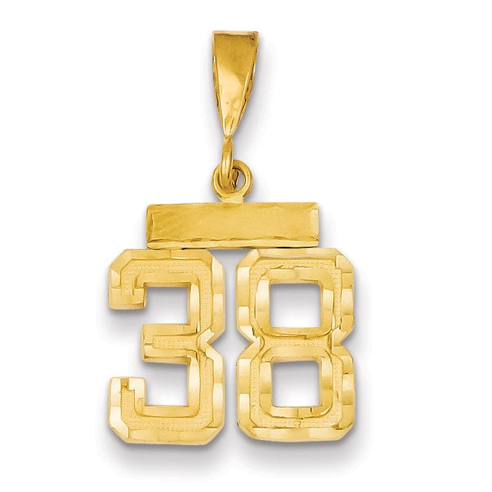 14k Yellow Gold Polished Diamond Cut Finish Small Size Number 38 Charm Pendant