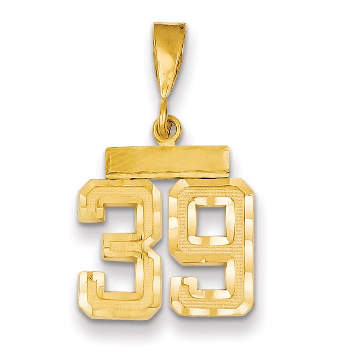 14k Yellow Gold Polished Diamond Cut Finish Small Size Number 39 Charm Pendant