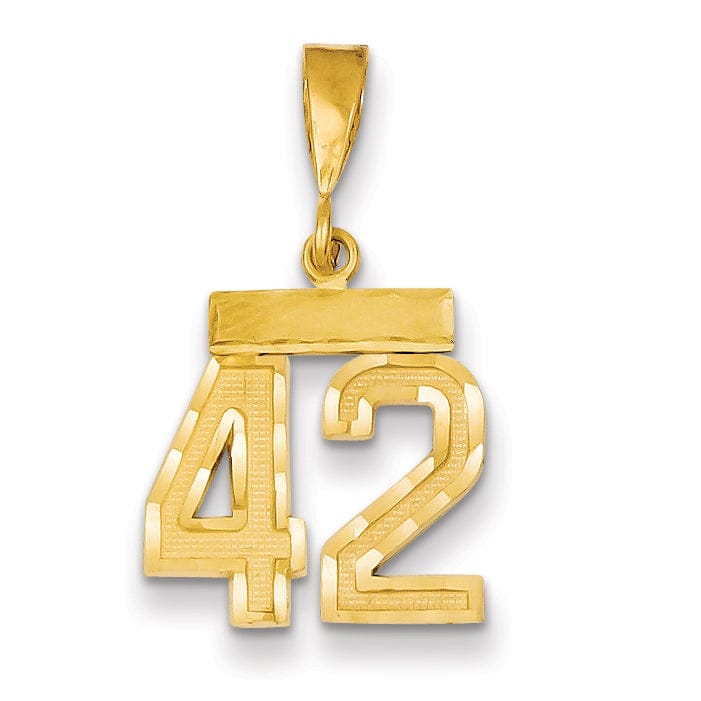 14k Yellow Gold Polished Diamond Cut Finish Small Size Number 42 Charm Pendant