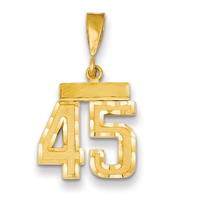 14k Yellow Gold Polished Diamond Cut Finish Small Size Number 45 Charm Pendant