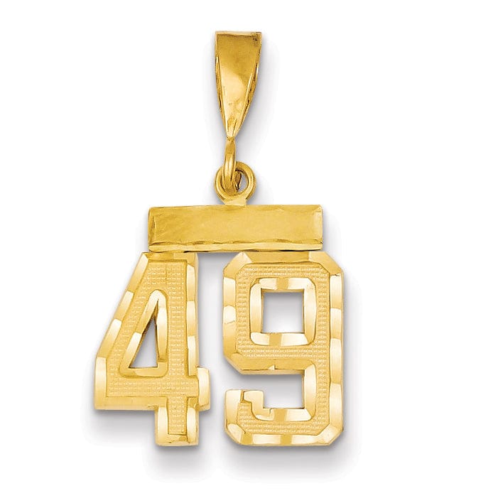 14k Yellow Gold Polished Diamond Cut Finish Small Size Number 49 Charm Pendant