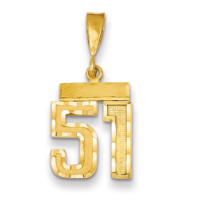 14k Yellow Gold Polished Diamond Cut Finish Small Size Number 51 Charm Pendant
