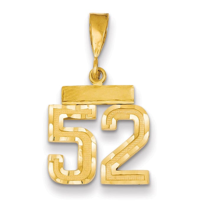 14k Yellow Gold Polished Diamond Cut Finish Small Size Number 52 Charm Pendant