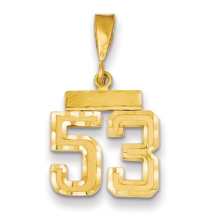 14k Yellow Gold Polished Diamond Cut Finish Small Size Number 53 Charm Pendant
