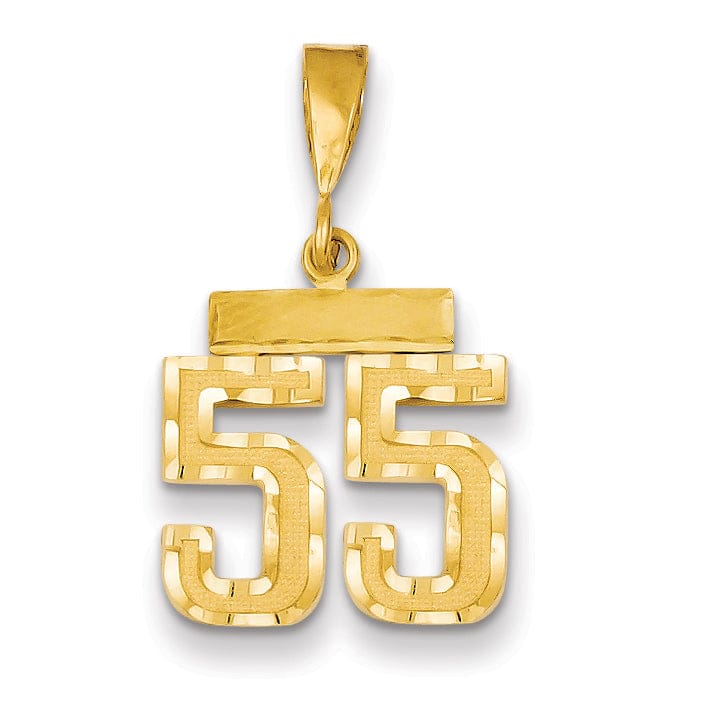 14k Yellow Gold Polished Diamond Cut Finish Small Size Number 55 Charm Pendant