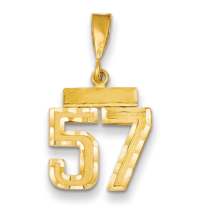 14k Yellow Gold Polished Diamond Cut Finish Small Size Number 57 Charm Pendant