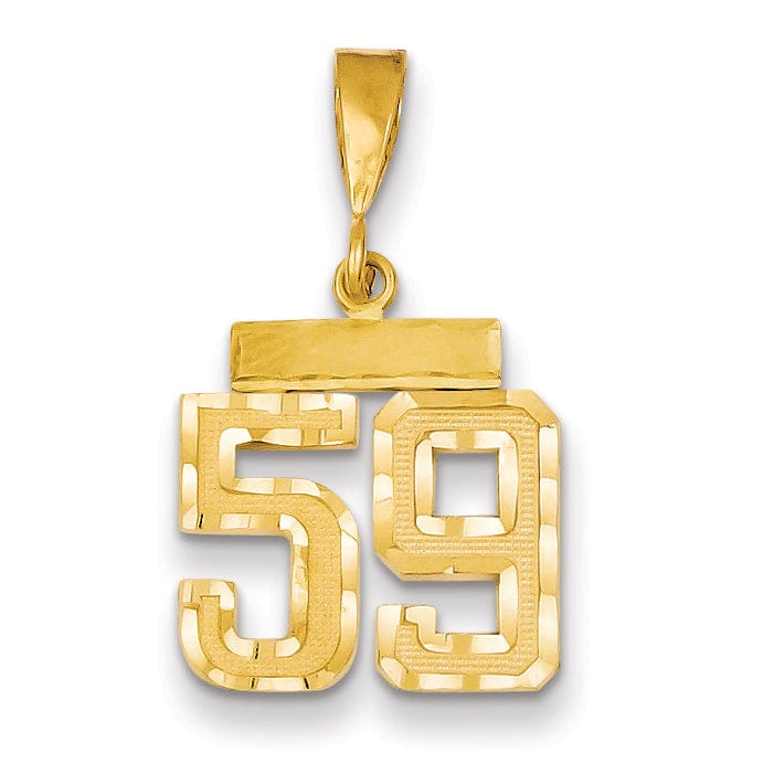 14k Yellow Gold Polished Diamond Cut Finish Small Size Number 59 Charm Pendant