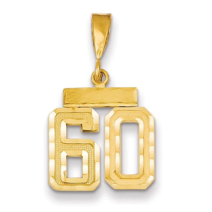 14k Yellow Gold Polished Diamond Cut Finish Small Size Number 60 Charm Pendant