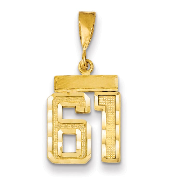 14k Yellow Gold Polished Diamond Cut Finish Small Size Number 61 Charm Pendant