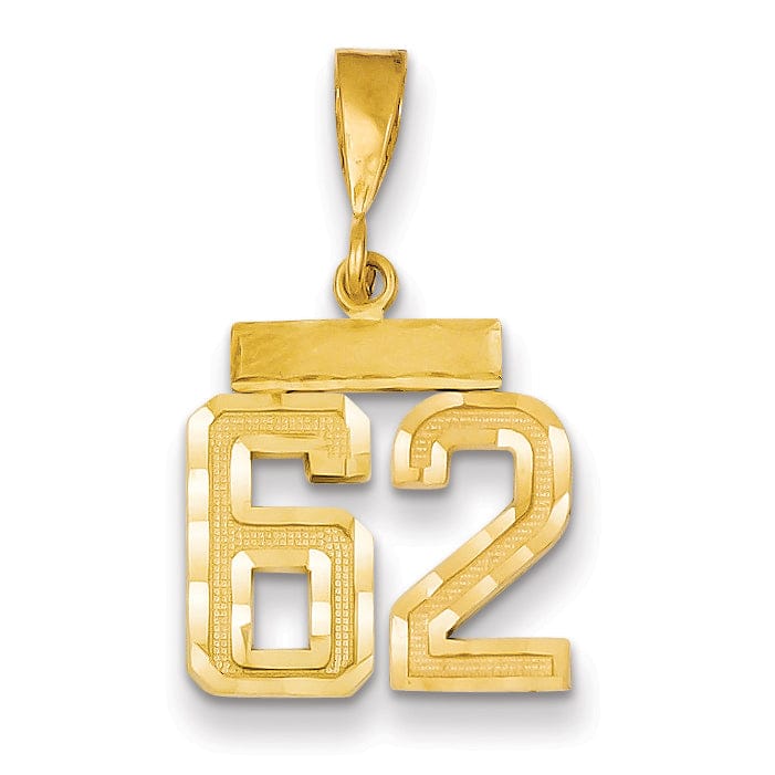 14k Yellow Gold Polished Diamond Cut Finish Small Size Number 62 Charm Pendant