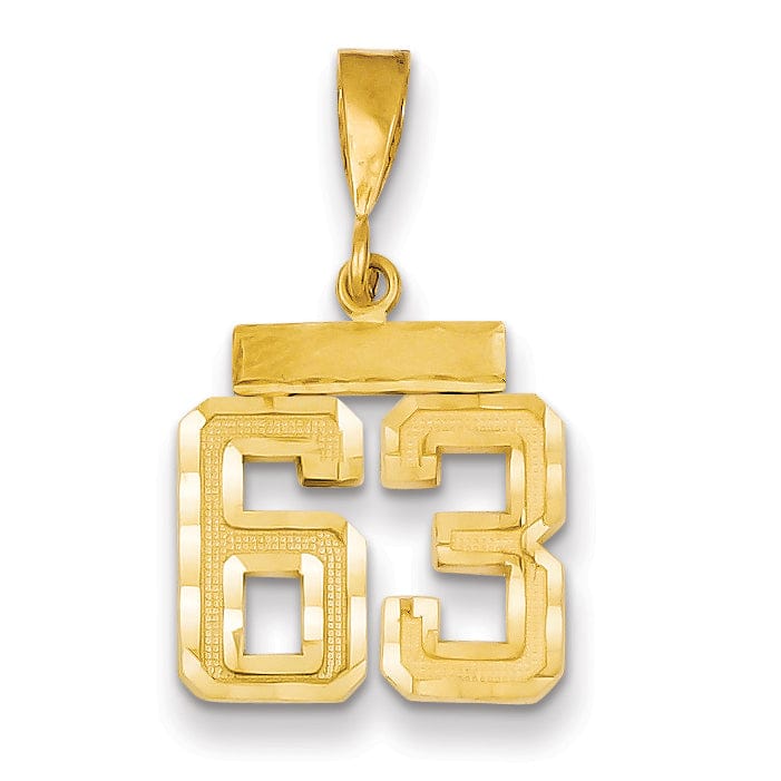 14k Yellow Gold Polished Diamond Cut Finish Small Size Number 63 Charm Pendant