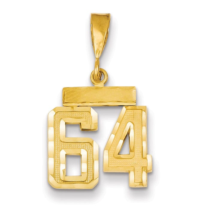 14k Yellow Gold Polished Diamond Cut Finish Small Size Number 64 Charm Pendant