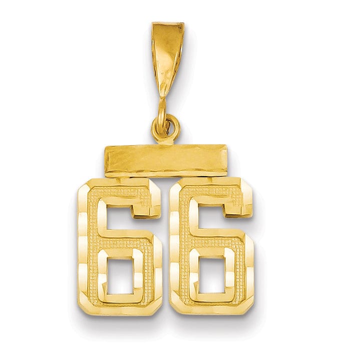 14k Yellow Gold Polished Diamond Cut Finish Small Size Number 66 Charm Pendant
