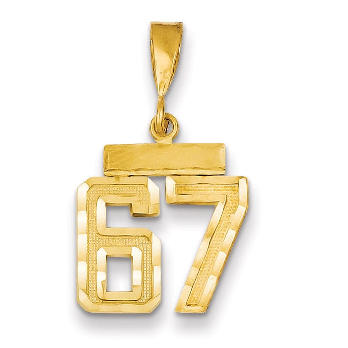 14k Yellow Gold Polished Diamond Cut Finish Small Size Number 67 Charm Pendant
