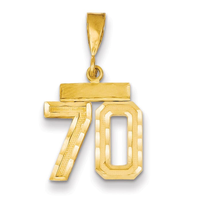 14k Yellow Gold Polished Diamond Cut Finish Small Size Number 70 Charm Pendant