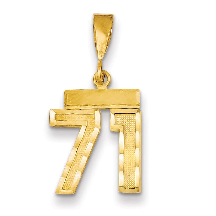 14k Yellow Gold Polished Diamond Cut Finish Small Size Number 71 Charm Pendant