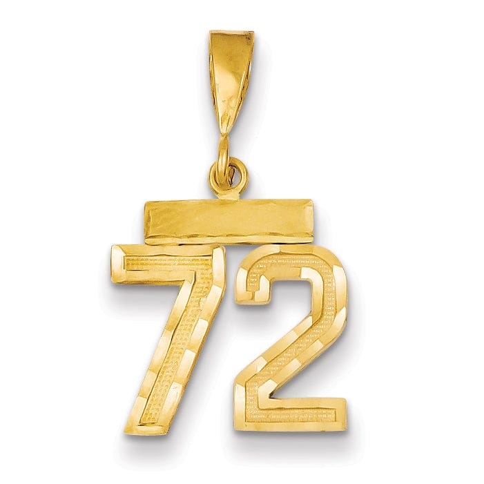 14k Yellow Gold Polished Diamond Cut Finish Small Size Number 72 Charm Pendant