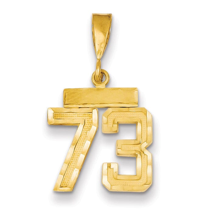 14k Yellow Gold Polished Diamond Cut Finish Small Size Number 73 Charm Pendant