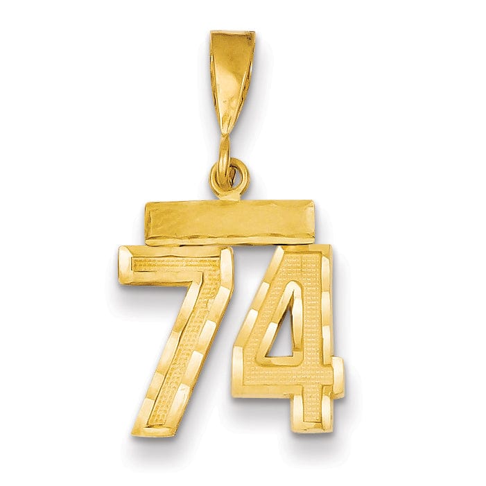 14k Yellow Gold Polished Diamond Cut Finish Small Size Number 74 Charm Pendant