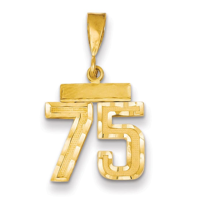 14k Yellow Gold Polished Diamond Cut Finish Small Size Number 75 Charm Pendant