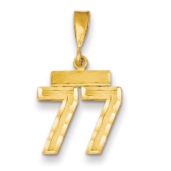 14k Yellow Gold Polished Diamond Cut Finish Small Size Number 77 Charm Pendant