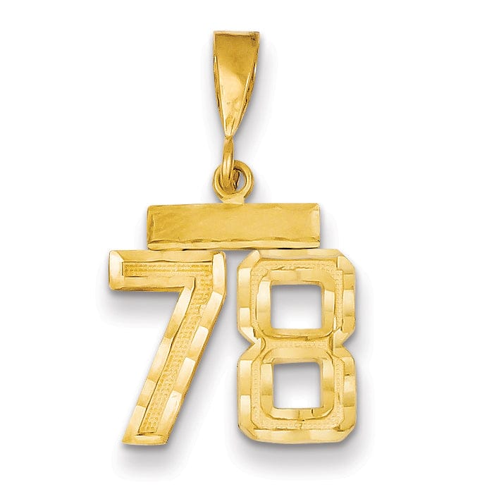 14k Yellow Gold Polished Diamond Cut Finish Small Size Number 78 Charm Pendant