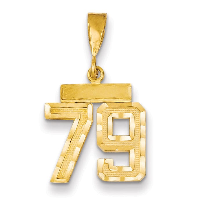 14k Yellow Gold Polished Diamond Cut Finish Small Size Number 79 Charm Pendant