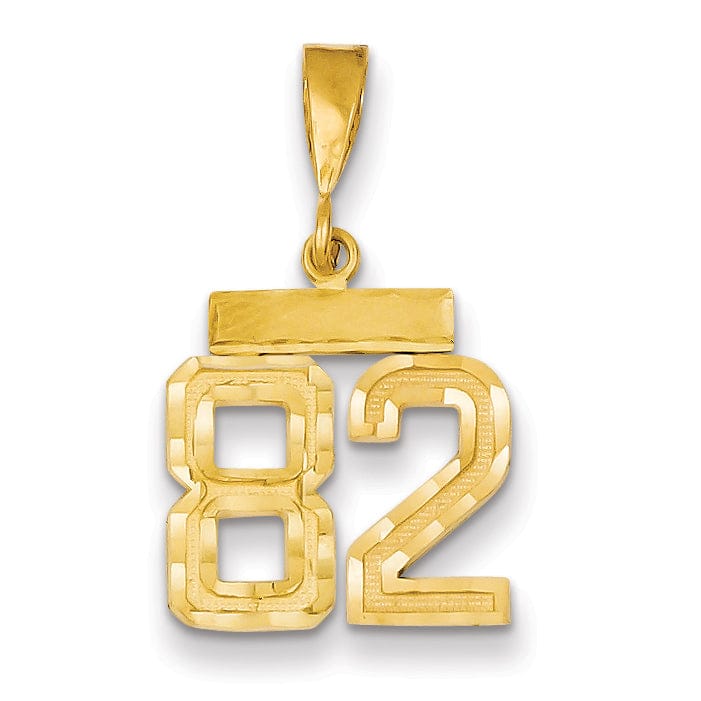 14k Yellow Gold Polished Diamond Cut Finish Small Size Number 82 Charm Pendant