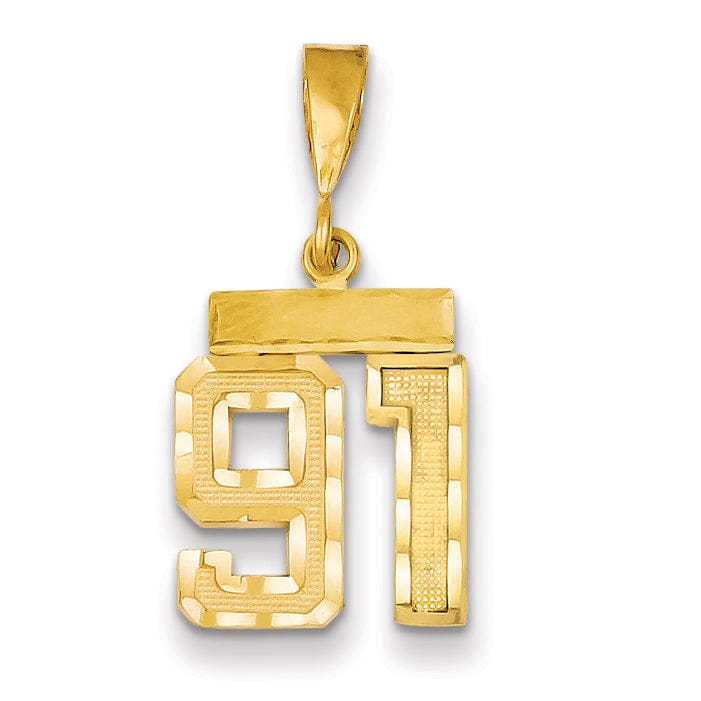 14k Yellow Gold Polished Diamond Cut Finish Small Size Number 91 Charm Pendant