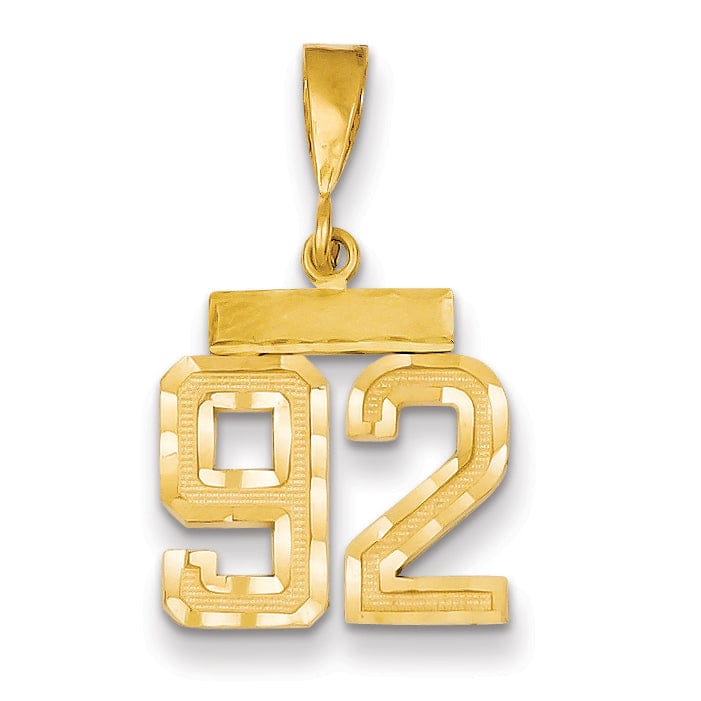 14k Yellow Gold Polished Diamond Cut Finish Small Size Number 92 Charm Pendant