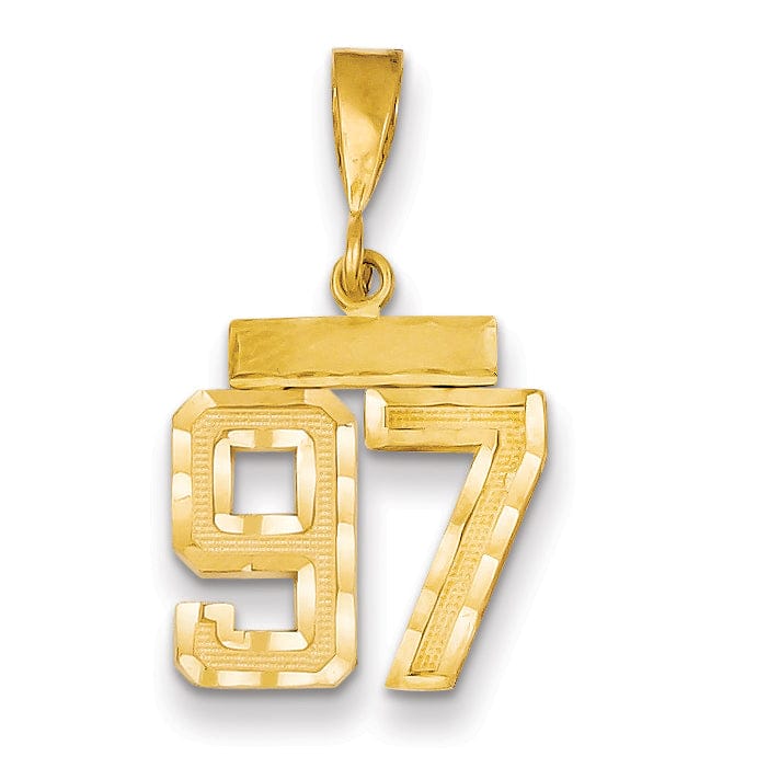 14k Yellow Gold Polished Diamond Cut Finish Small Size Number 97 Charm Pendant