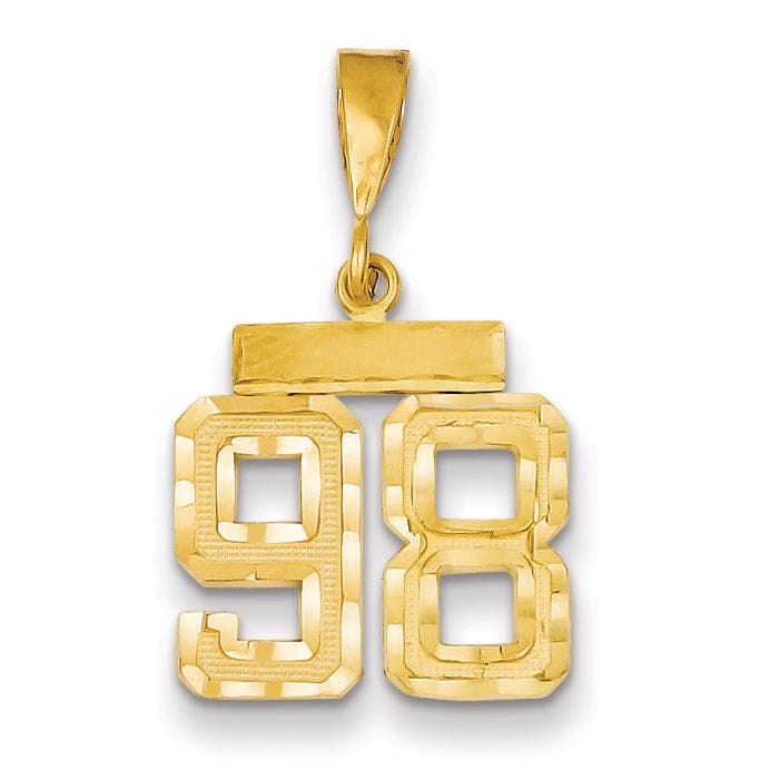 14k Yellow Gold Polished Diamond Cut Finish Small Size Number 98 Charm Pendant
