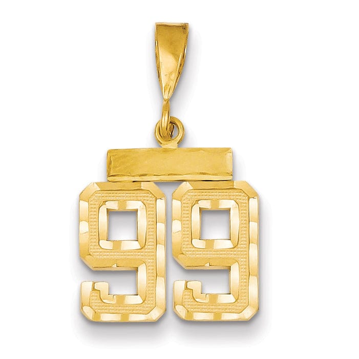 14k Yellow Gold Polished Diamond Cut Finish Small Size Number 99 Charm Pendant