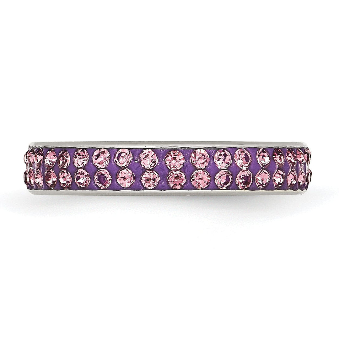Stainless Steel Light Purple Crystal Ring