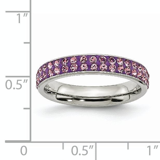 Stainless Steel Light Purple Crystal Ring