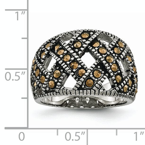 Stainless Steel Textured Marcasite Ring