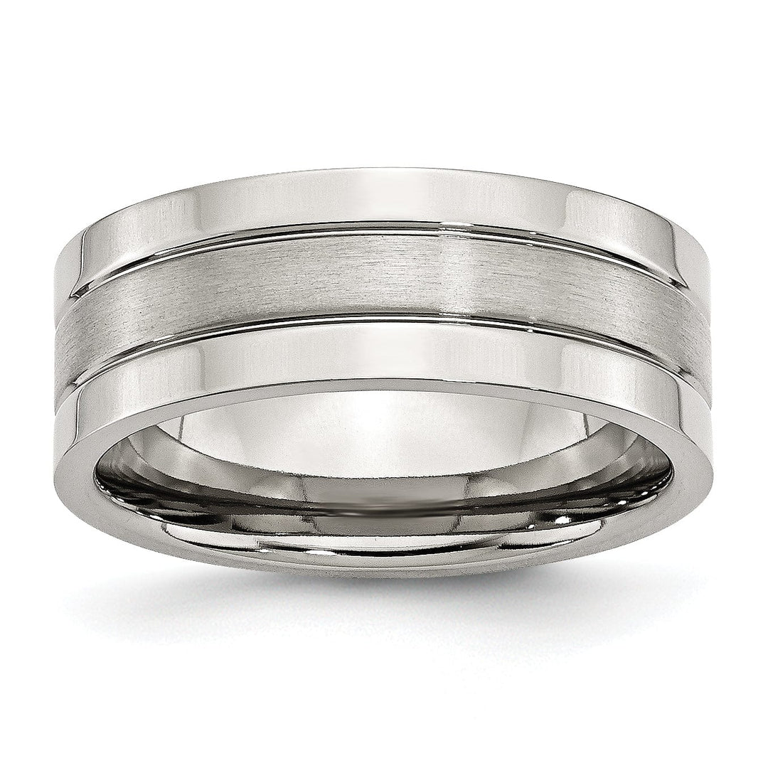 Stainless Steel Flat Satin Polished Grooved Band