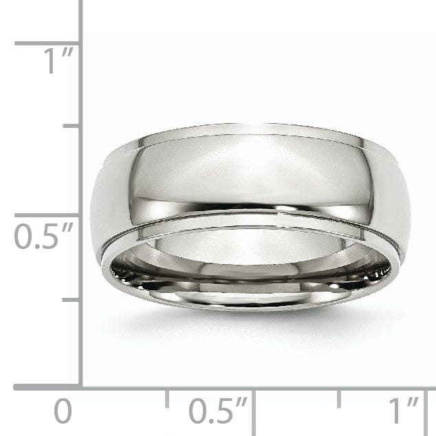 Stainless Steel Ridged Edge 8MM Unisex Ring