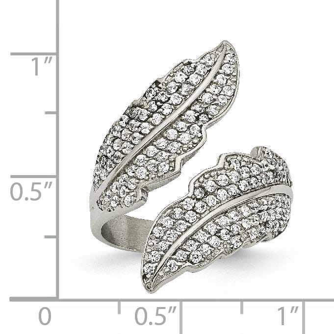 Stainless Steel Polished Leaf with C.Z's Ring