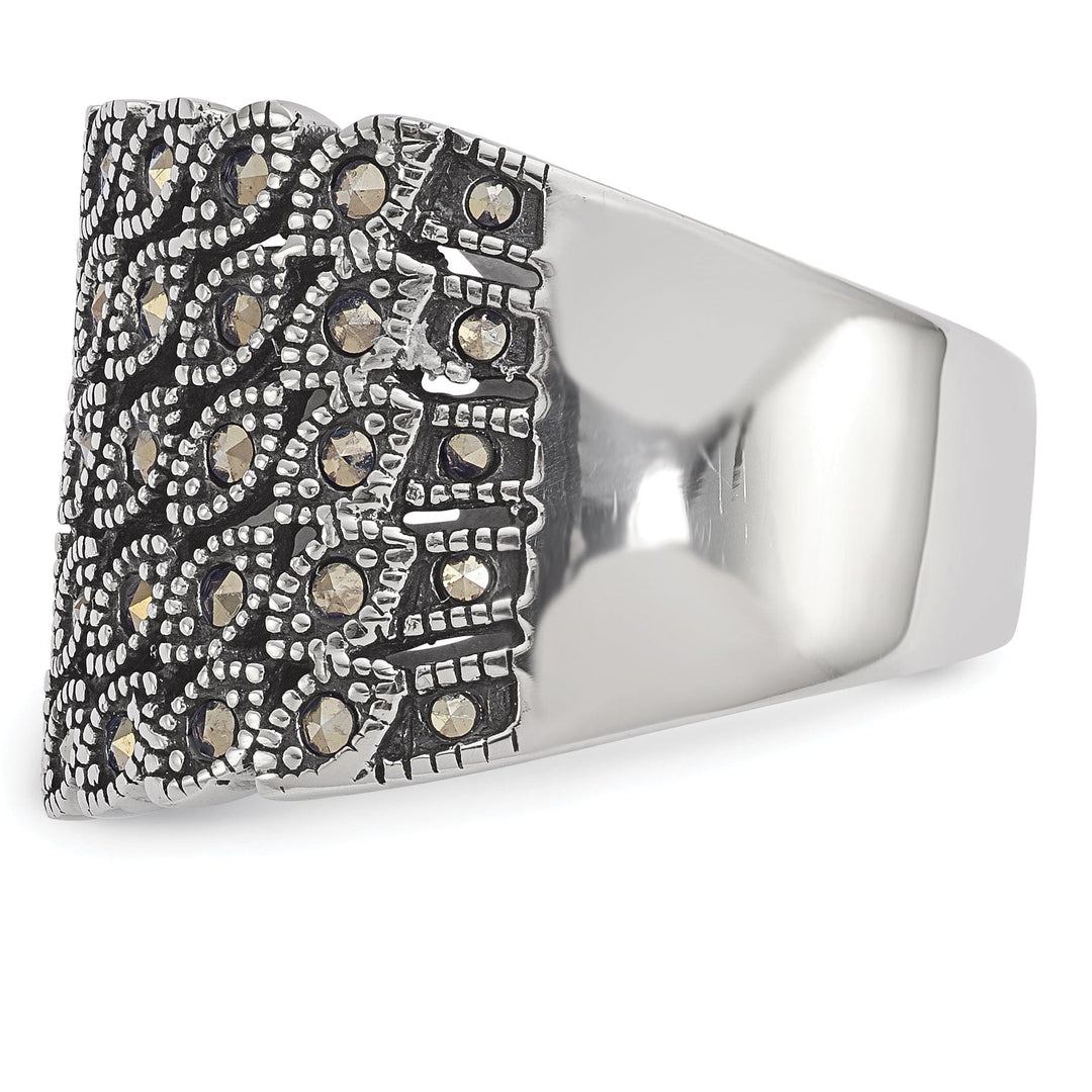 Stainless Steel Polish Antiqued Marcasite Ring