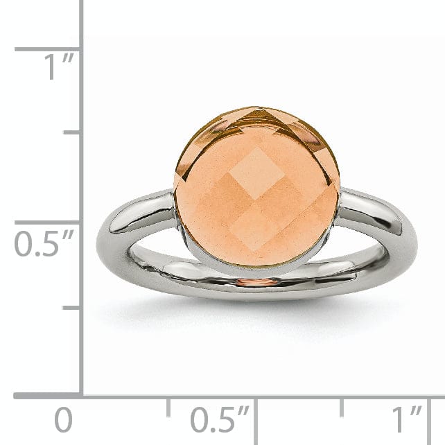 Stainless Steel Polished Peach Glass Ring