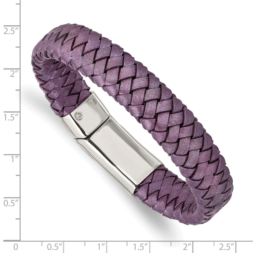 Stainless Metallic Purple Leather Bracelet