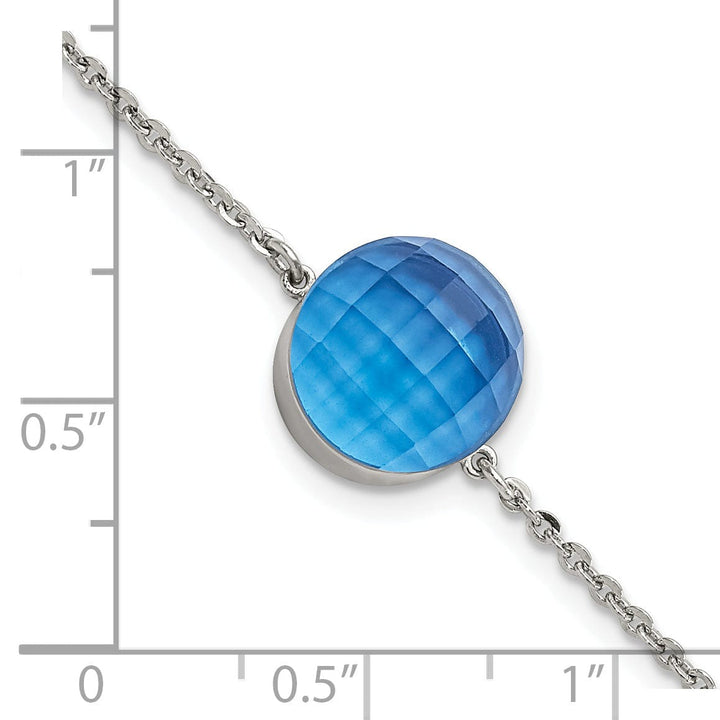 Stainless Steel Polished Blue Glass Bracelet
