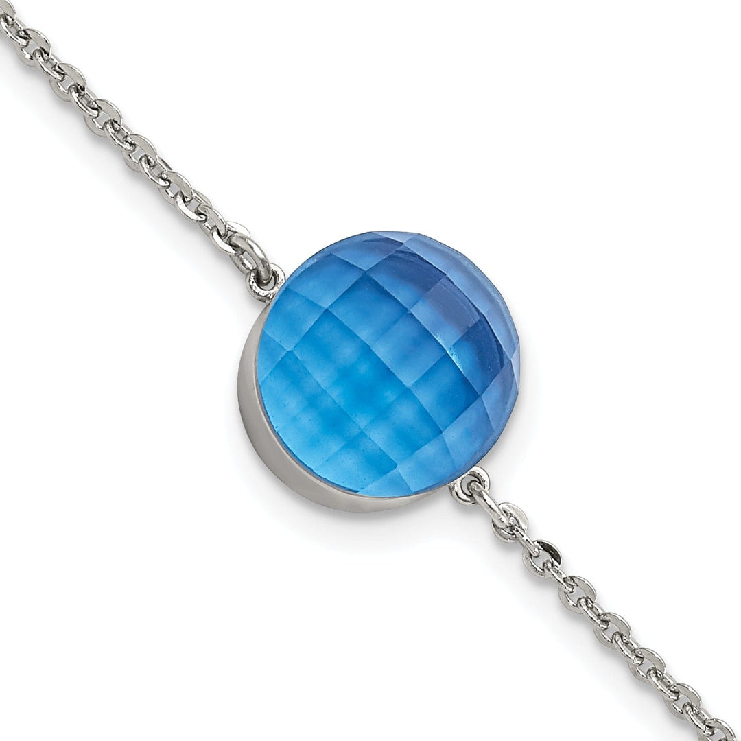 Stainless Steel Polished Blue Glass Bracelet