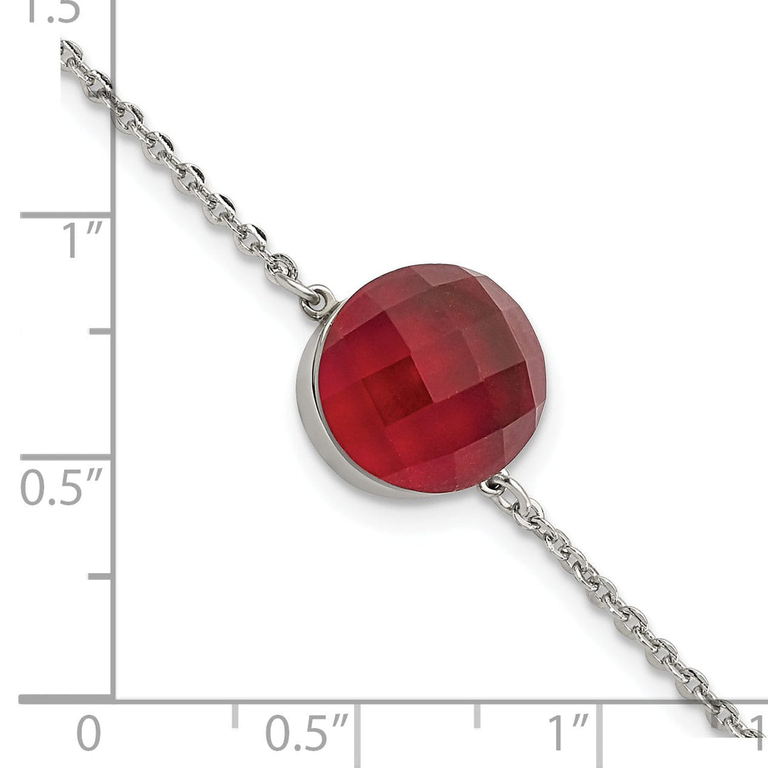 Stainless Steel Polished Red Glass Bracelet