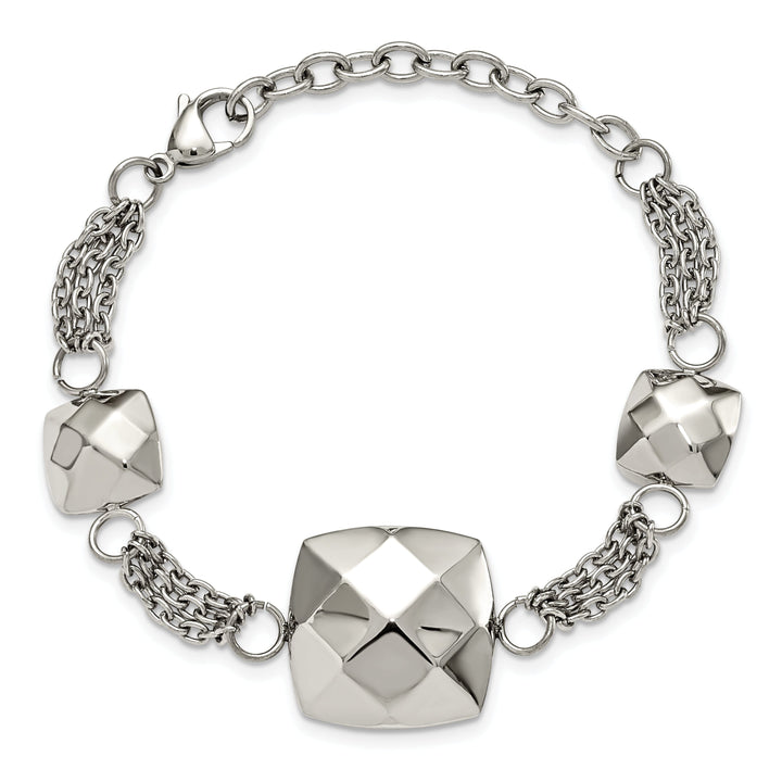 Stainless Steel Polish Hollow Squares 7.25 inch Bracelet