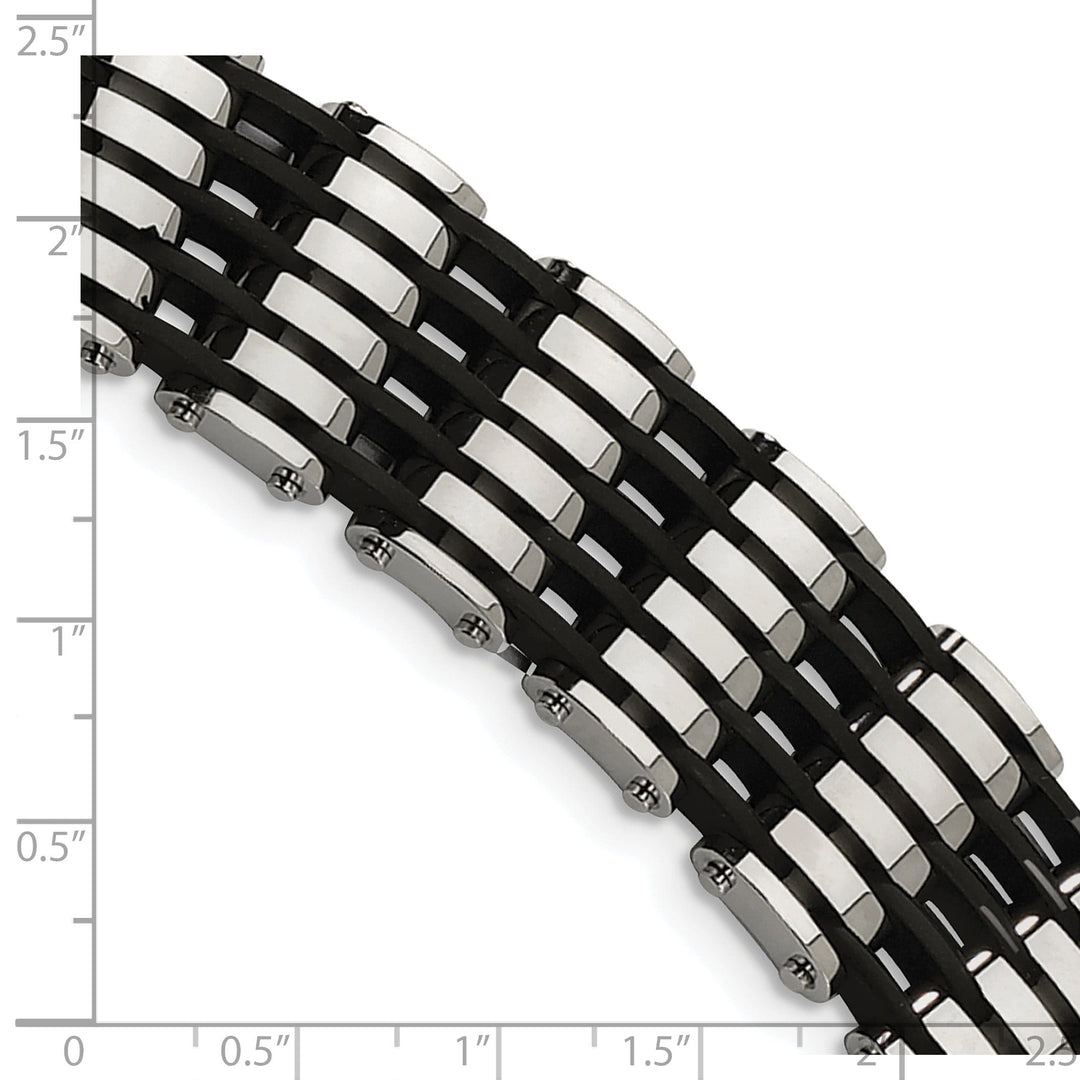 Stainless Steel Black Rubber Fold Over Bracelet