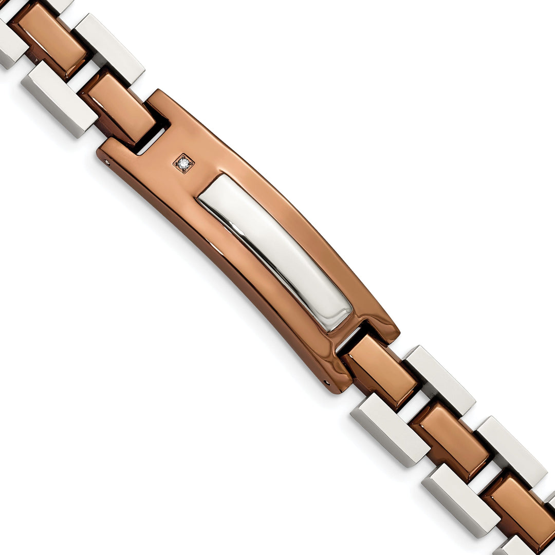 Steel Chocolate Color Diamond Fold Over Bracelet