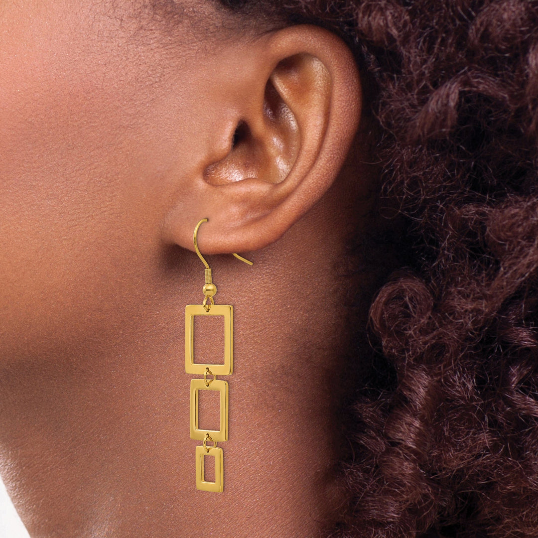Steel Gold Plated Rectangle Dangle Earrings