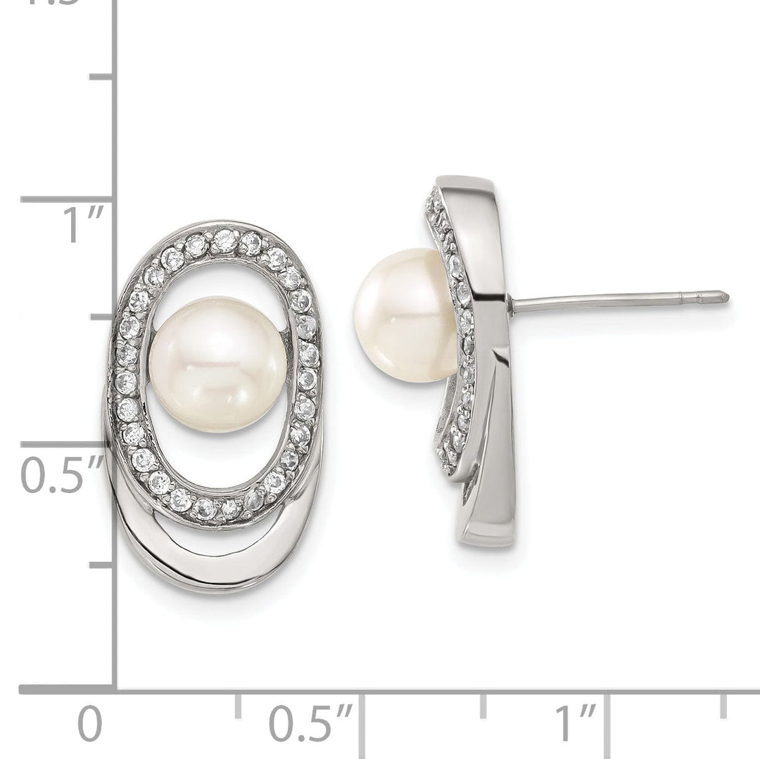 Stainless Steel Cultured Pearl C.Z Earrings